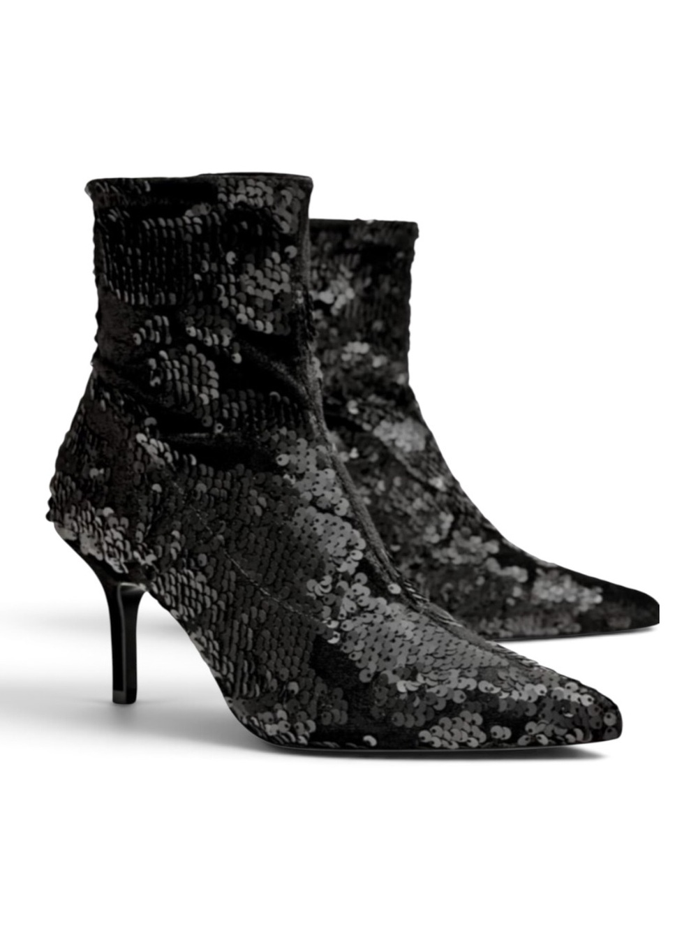 NEW Zara Black Sequin Embellished Velvet Dance Sock Ankle Bootie Womens 6 NWT